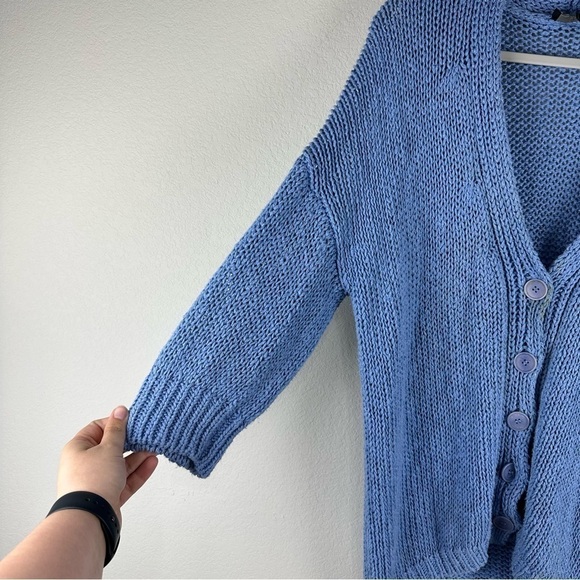 Weekend MaxMara Blue Linen Cotton Button Up Cardigan Size Small - Picture 2 of 9